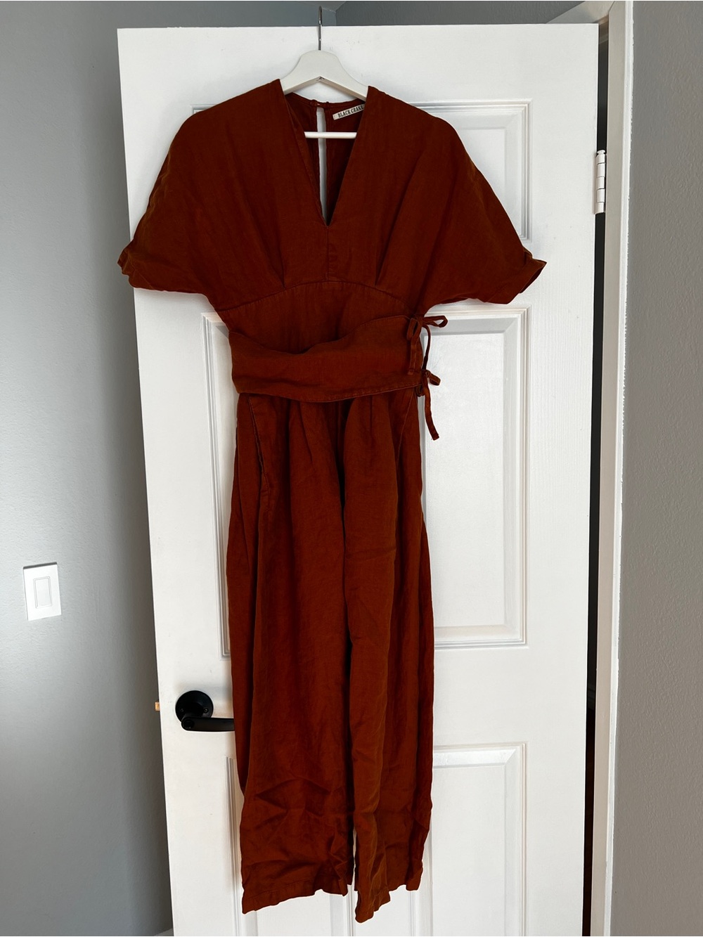 Black Crane Obi Sash v neck jumpsuit size xs. Rust color